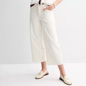 Women's Sonoma High-Rise Raw Hem Wide Leg Ankle Jeans Cream Size 8